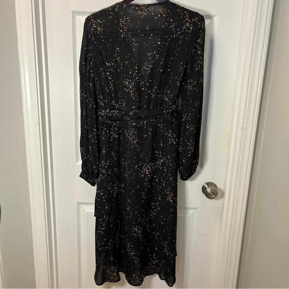 A.L.C Samantha Midi Black Dress with Multicolor Speckles, long Sleeve, 100% silk - Picture 14 of 16
